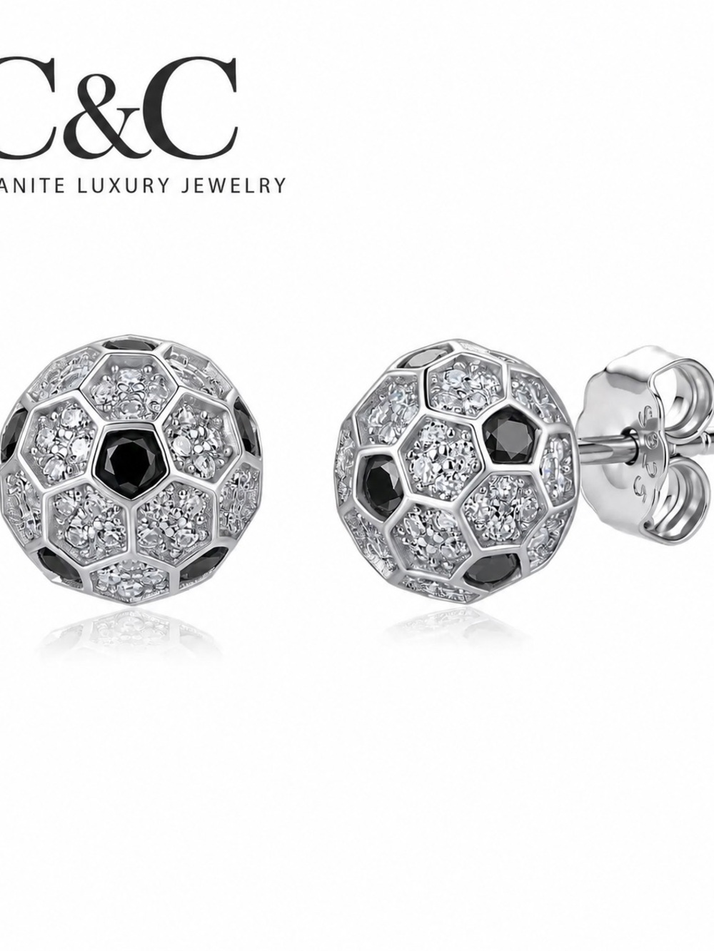 C.C Silver Stud Earrings with White Moissanite Accents